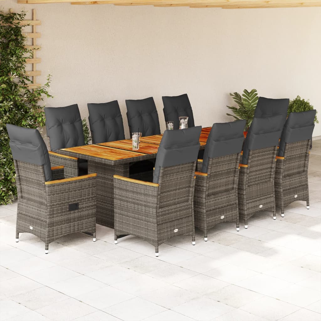 9-Tlg. Garten-Bistro-Set Mit Kissen Poly Rattan