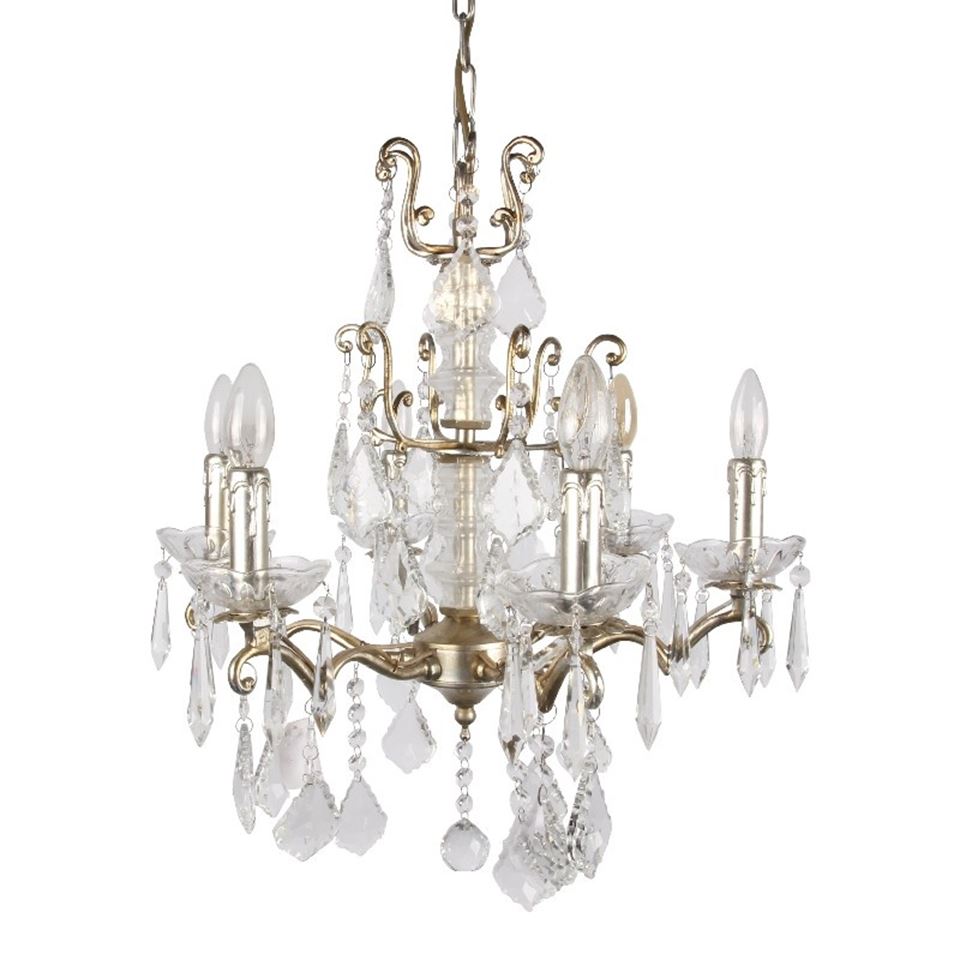 DS chandelier, ceiling light Baroque 55 cm, silver, 6 lamps