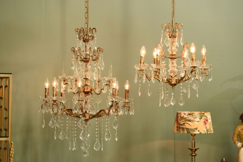 DS chandelier, ceiling light baroque 75 cm, silver, 8 lamps