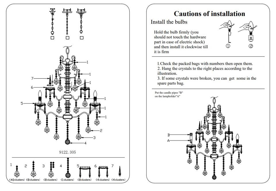 DS chandelier, ceiling light baroque 75 cm, silver, 8 lamps