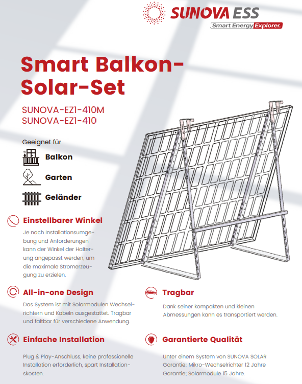 Sunova Solar Balkonkraftwerk Photovoltaik Set